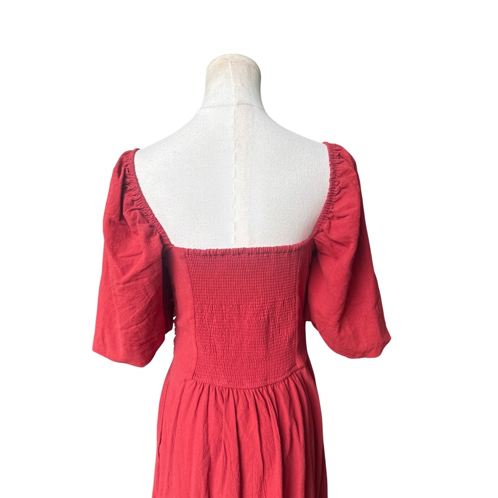 Bohme Puff Sleeve Boho Peasant Maxi Dress Size S Rust Cottagecore Basque Waist - Picture 7 of 11